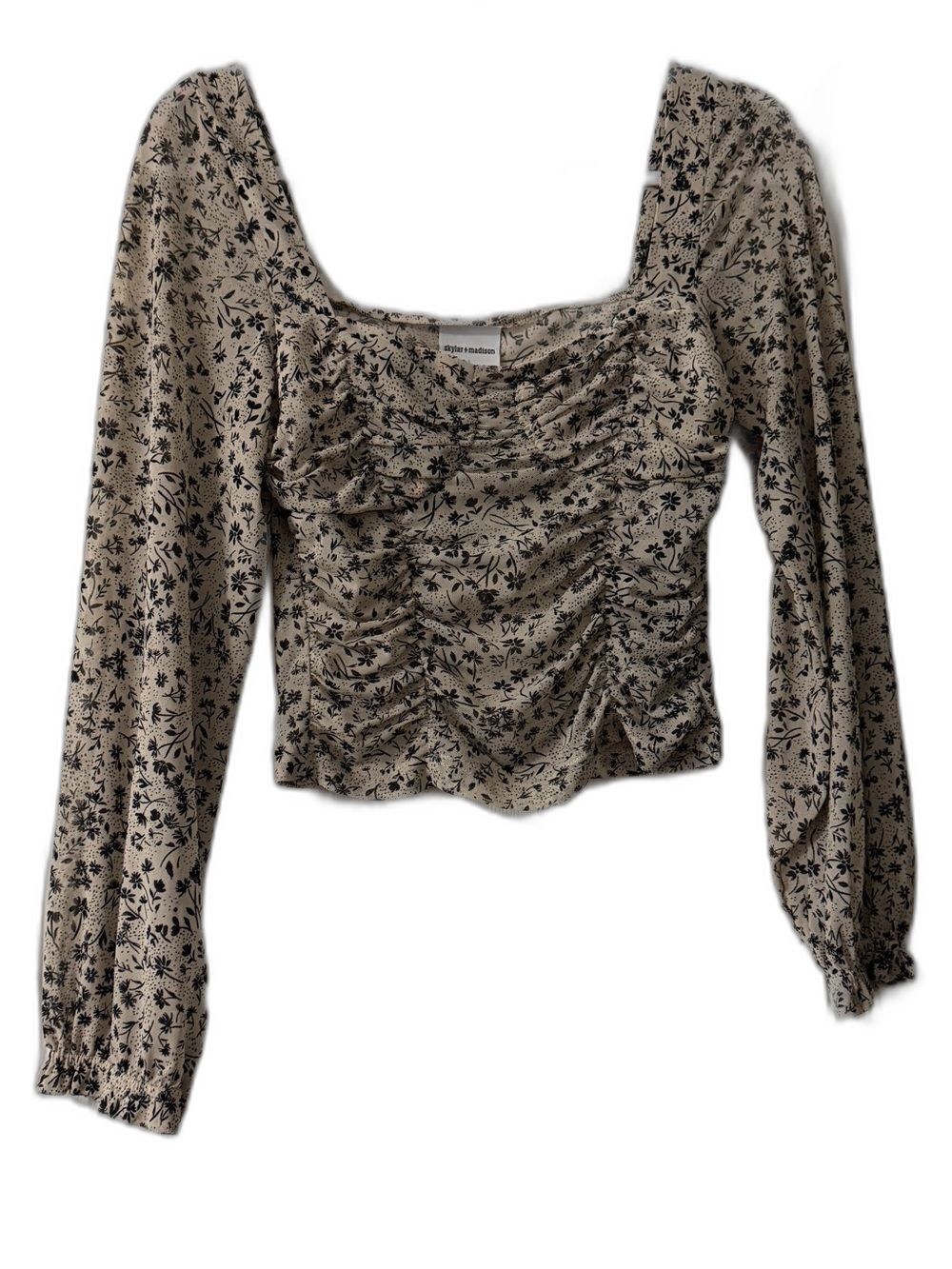 Skylar + Madison Floral Ruched Crop Top Puff Sleeve Cottagecore Milkmaid L